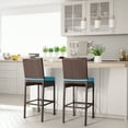 thumbnail image 6 of Patio Stools & Bar Chairs Outdoor Wicker Bar Stools Set of 4 Bar Height Chairs High Back with Footrest Armless Cushion Blue All Weather Patio Seating for Garden Pool Lawn Backyard, 6 of 7