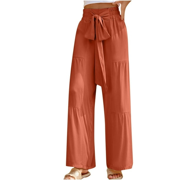 Pantalon jambe large fluide orange femme