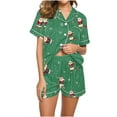thumbnail image 2 of Cavosen Christmas Two Piece Lounge Set for Women Pajamas Xmas Cute Santas Snowflake Print Sleepwear Outfits with Pocket Button down Lapel Neck Short Sleeve Tops Short Pants Nightwear Soft Pjs, 2 of 6