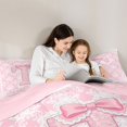 thumbnail image 4 of Manfei Pink Princess Bow Letter T Print Bedding Comforter Set for Girls, Boho Damask Flower Full Bedding Set, Pink Reversible, 7-Piece, 4 of 7