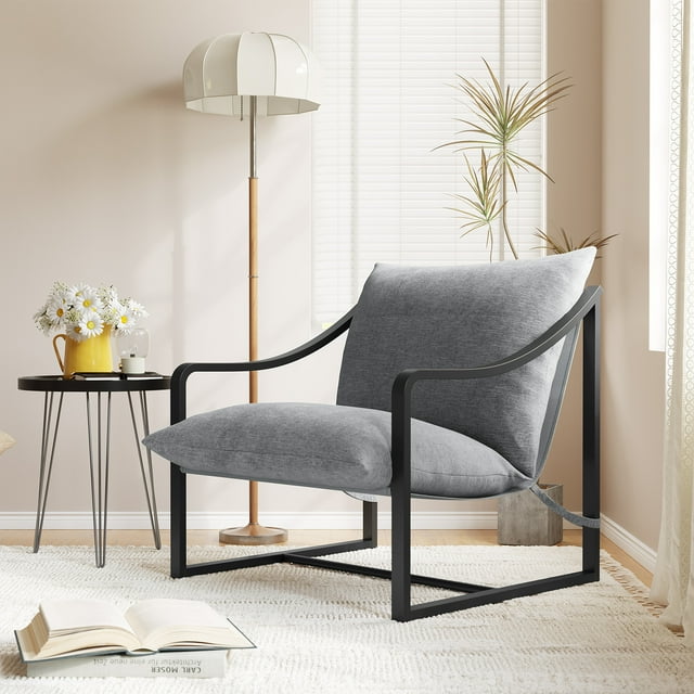 Set de 2 butacas modernas para salón – Sillones individuales con cojín suave y estructura metálica – Fácil de montar – Color Dark Gray, 2pcs