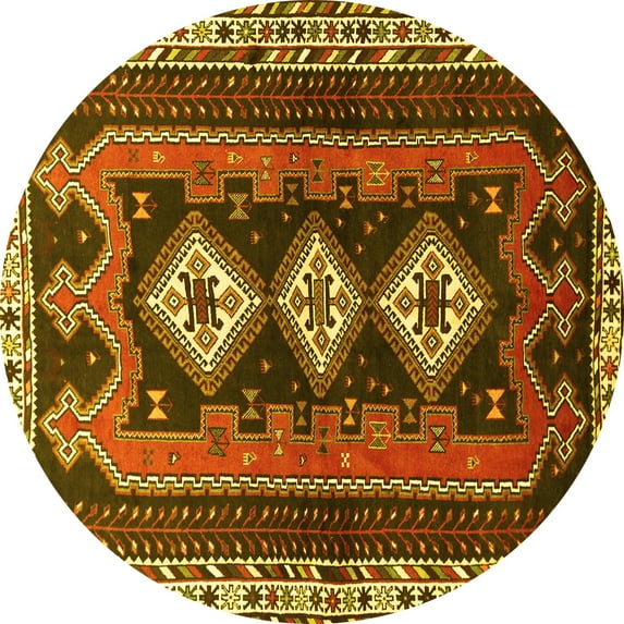 Ahgly Company Machine Washable Indoor Round Persian Yellow Traditional Area Rugs, 6' Round