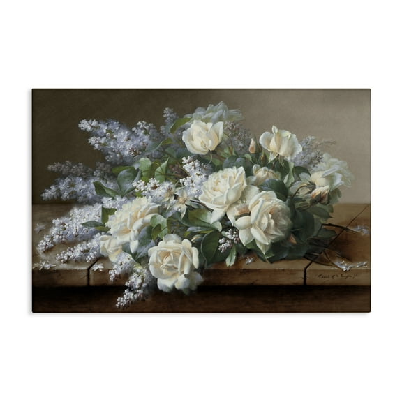 Stupell Industries White Vintage Roses Plants & Flowers Painting Wrapped Canvas Art Print Wall Art, 24 x 16