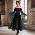thumbnail image 5 of Women Gothic Witch Maxi Dress, Off Shoulder Sheer Flare Long Sleeve Lace Up Vintage Gown, Floor Length Renaissance Costume Dress for Halloween Cosplay Themed Party 5XL, 5 of 7