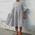 thumbnail image 2 of Tranfacy Robe d'Été pour Filles, Robe à Manches Courtes pour Filles, Robe Unie pour Enfants de Taille Moyenne à Grande, Robe Décontractée Plissée en Lin à Col Rond et Manches Mi-Longues, 2 of 4