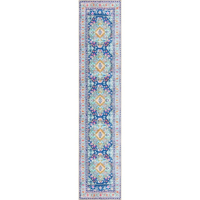 Unique Loom Revival Medallion Border Rug 2' 6 x 12' Runner Blue/Teal