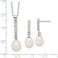 thumbnail image 6 of Sterling Silver Rhodium-plated Teardrop Freshwater Cultured Pearl and CZ 17 inch Necklace and Post Earrings Set, 6 of 6
