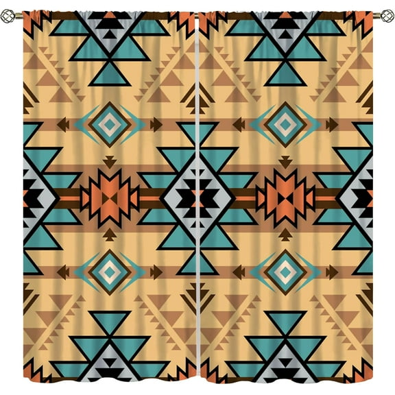 Southwestern Tribal Aztec Curtains, American Native Ethnic Geometric Western Style Window Treatments for Living Room Bedroom Decor, Bohemian Boho Chic Drapes 2 Panel Sets,52x84 Inch
