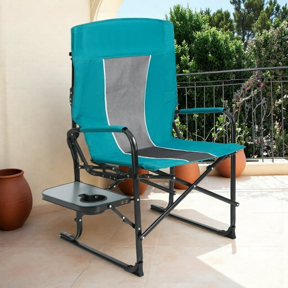 Comfort Heavy Duty Camping Chair with Side Table – Portable Folding Directors Chair for Outdoor, Beach, Backyard & Tailgating (Gray)