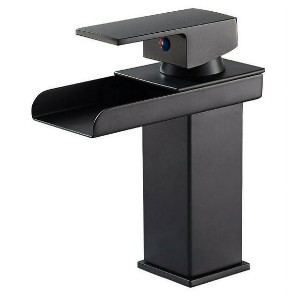 Fine copper four-sided basin faucet, black paint wide mouth waterfall faucet, bathroom sink, hot and cold mixer faucet
