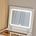 thumbnail image 5 of 3-in-1 dressing table with flip mirror and light, small dressing table set with visible glass tabletop, 3 drawers, storage bench, 3-color lighting mirror, suitable for small bedroom dressing tables, 5 of 7