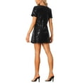 thumbnail image 3 of INSPIRE CHIC Women's Glitter Sequin V Neck Short Sleeve Mini Clubwear Party Dress 2XL Black, 3 of 6