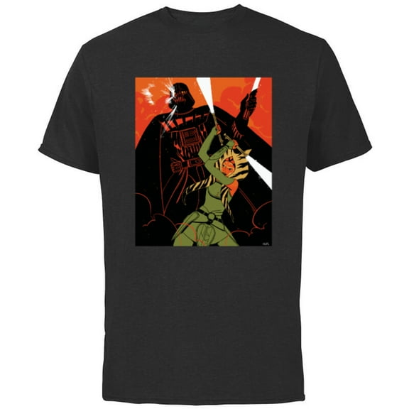 Star Wars Rebels Ahsoka Tano and Darth Vader Duel - Short Sleeve Cotton T-Shirt for Adults - Customized-Black
