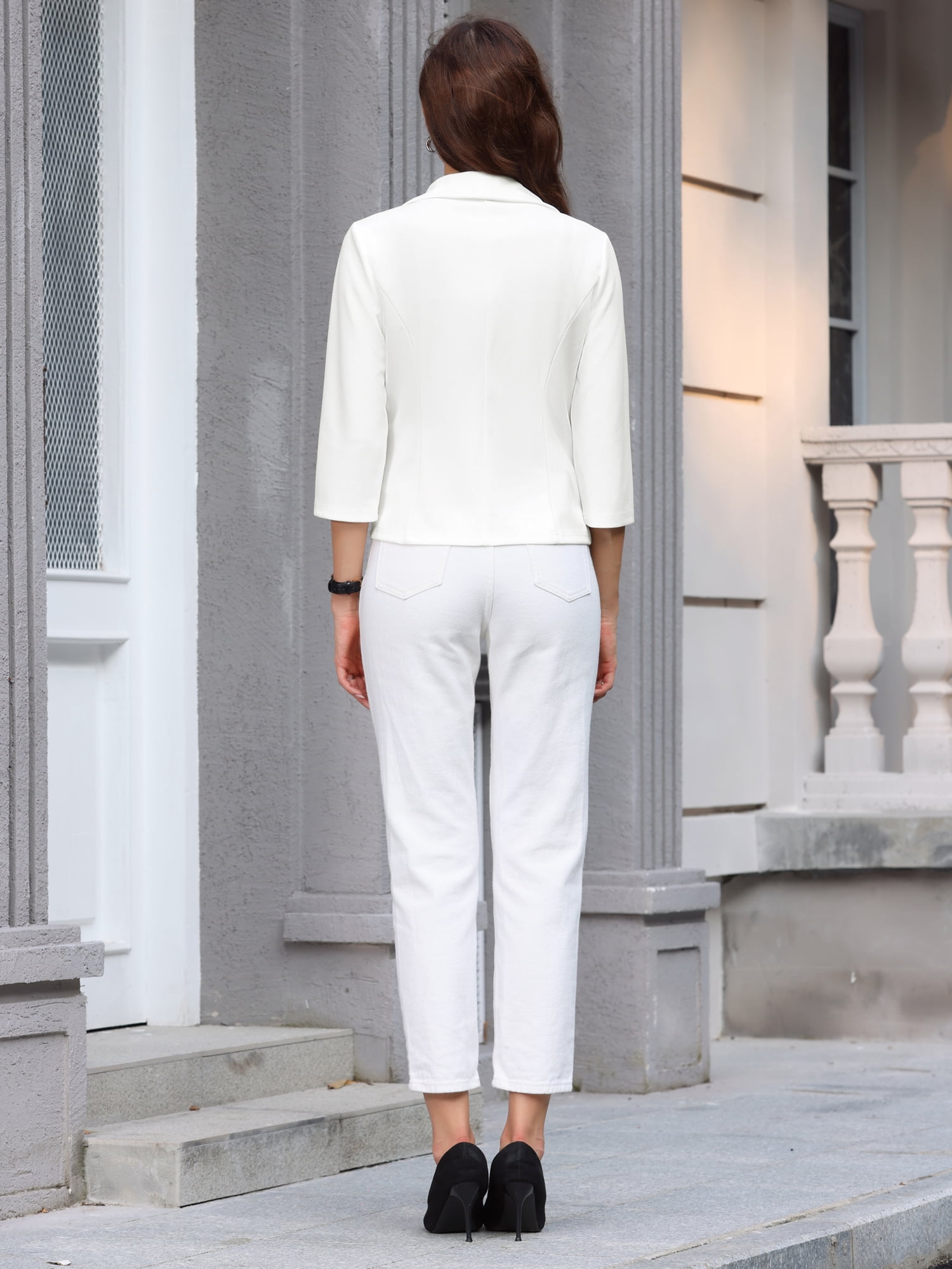 DARING DIVA Women's Open Front Lightweight Cardigan Shawl Collar Blazer S White