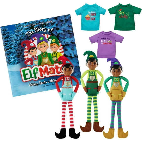 The Elf on the Shelf - Elf Mates Super Combo: 3 Elf Dolls and 3 Shirts, Dark-Tone