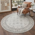 thumbnail image 2 of KUETH 5FT Round Machine Washable Area Rug, Low Pile Non-Slip Backing Carpet for Living Room, Bedroom and Dining Room, Pet-Friendly Vintage Floral Round Rug, Gray, 2 of 8