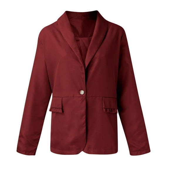 Vedolay Blazer jacket Womens Casual Long Sleeve Lapel Open Front Button Work Business Jackets with Pockets,Red L