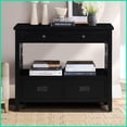 thumbnail image 6 of 36'' Solid Pine Wood Coffee Table with 4 Drawers & Shelf - Retro Style, Spacious Storage for Entry/Bedroom (Black), 6 of 19