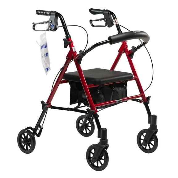 Dynarex DynaGo Flex Rollator is a Foldable, Portable, Stand-Up Rolling Walker with 6” Wheels, Adjustable Seat Height & 300 Pound Weight Capacity, Red Frame, 1 DynaGo Flex Rollator