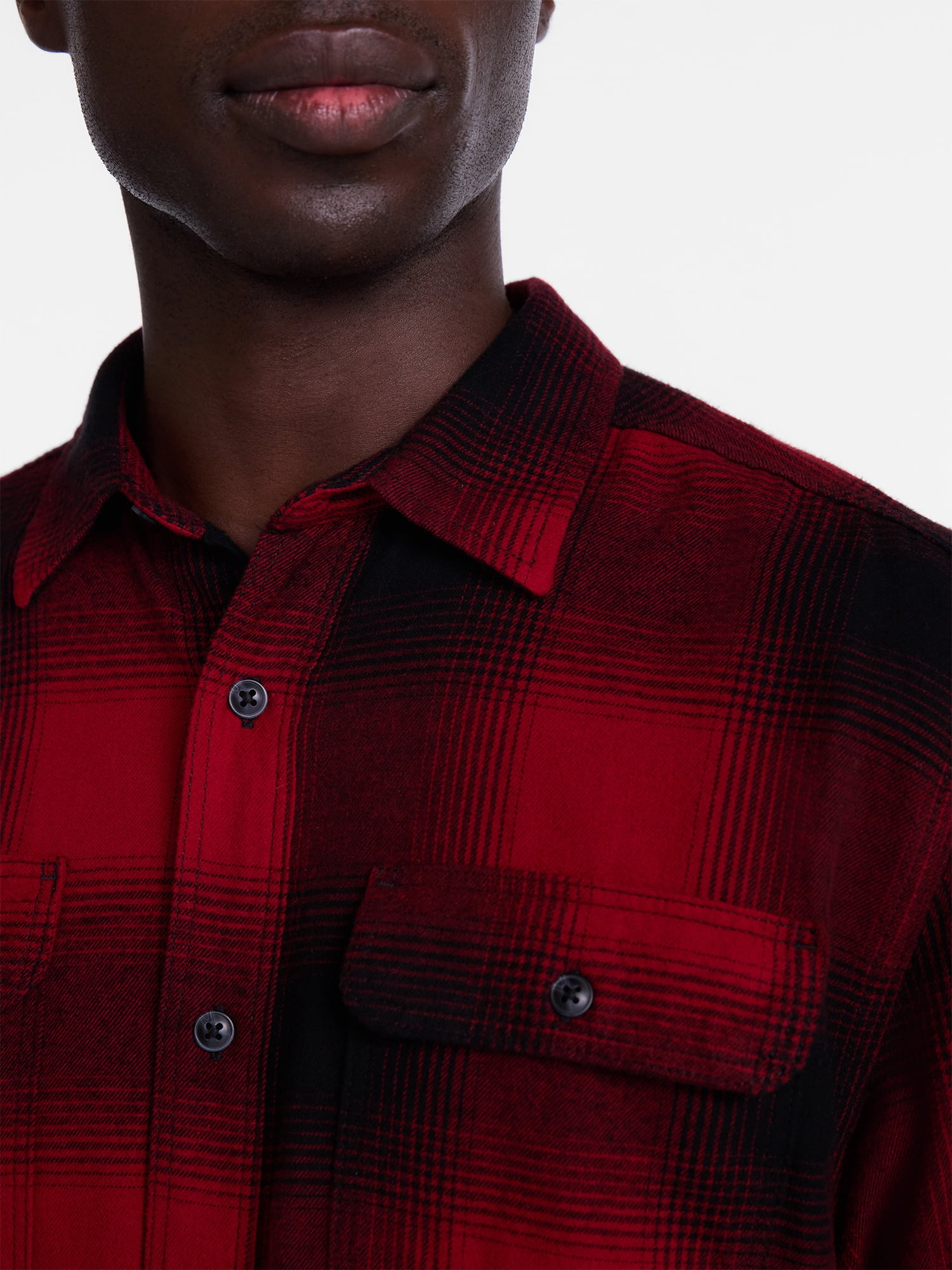 George Men's and Big Men's 100% Cotton Double Pocket Flannel Shirt, Sizes XS-3XLT