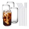 thumbnail image 1 of U Chef Juego de 4 Vasos de Vidrio para Beber con Popote, Vasos para Caf&eacute; de 16 Onzas para Cerveza, Caf&eacute; helado, Vaso para Whisky, Refrescos, T&eacute;, Agua, con 2 Cepillos d, 1 of 7