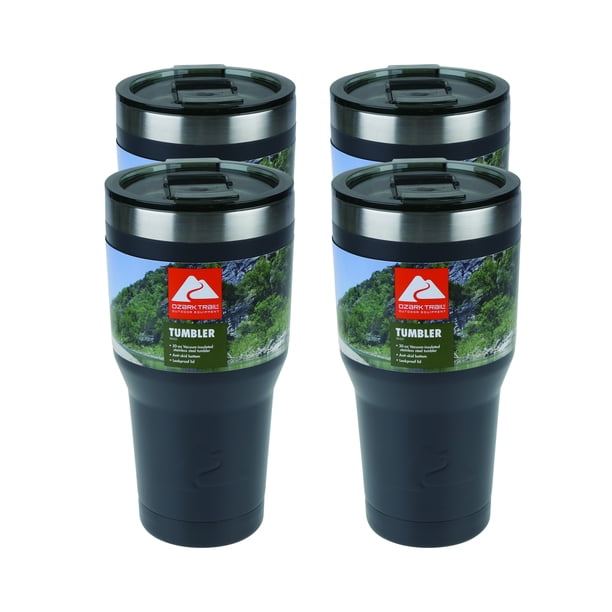 Ozark Trail 30 oz Vacuum Sealed Stainless Steel Tumbler, Gray, 4 pack
