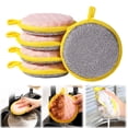 thumbnail image 2 of 5 Pcs Double-Sided Kitchen Sponges for Dishes,Round Scrubbing Pads with Steel Wire Nylon and High Elasticity Sponge,Non Scratch Cleaning Pads with Hanging Loop for Dishes,Pots,Sinks,Z0-Yellow, 2 of 9