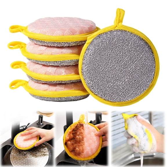 Stainless Steel Cleaning Balls,5PCS Fiber Kitchen Dish Sponge Round Cleaning Scrubber For Efficient Dishwashing Non Scratch & Lint Free Absorbent Sponge For Pots Pans And Stove