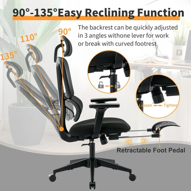 Hforesty Foldable Office Chair with Footrest,Gray Ergonomic Mesh Office  Desk Chair,Comfortable Tilt Function Swivel Computer Office Chair, Lumbar