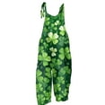 thumbnail image 4 of FrzhBrz St Patricks Day Women Jumpsuit Loose Linen Cotton Jumpsuit Lucky Irish Shamrock Sleeveless Baggy St Patricks Day Bib Overall Romper with Pockets, 4 of 4
