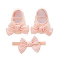 thumbnail image 6 of Newborn Baby Girl Princess Mary Jane Shoes Infant Bowknot Wedding Dress Flat Shoes with Headband Baby Girl's Baptism Christening Shoes Set, 6 of 9