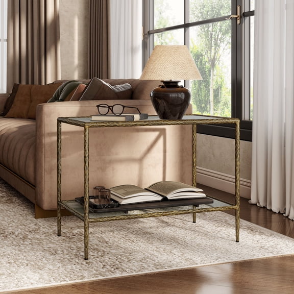 Lalia Modern Tempered Glass Top 1-Shelf End Table with Forged Metal Frame, Matte Gold