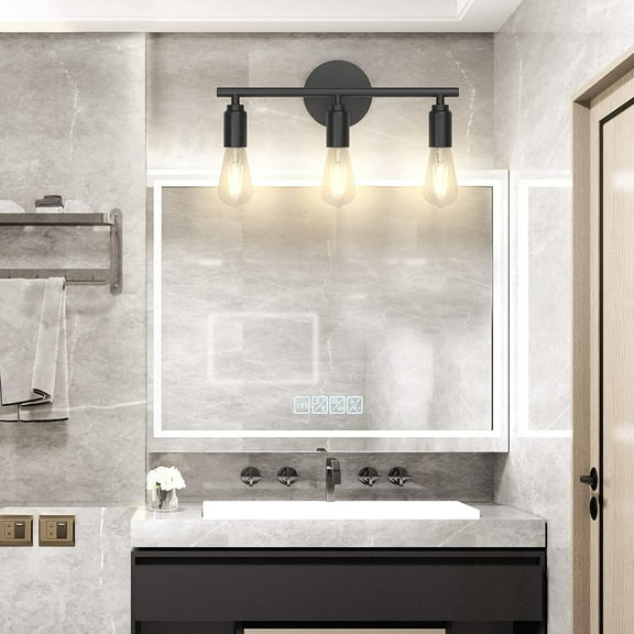 3-Light Vintage Industrial Bathroom Vanity Wall Sconce, Industrial Black Wall Sconce Lighting Fixture, E26 Base, Rustic Retro Wall Lamps, Over Mirror Lighting for Bathroom, Powder Room, Hallway