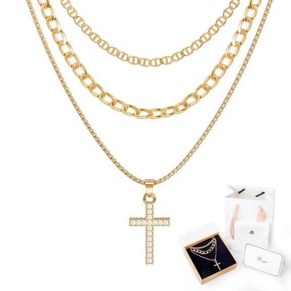 AEDAMURRA Necklace for Women, Gold Plated Cross Layered Necklace Stackable Dainty Chain Jewelry Set Gifts