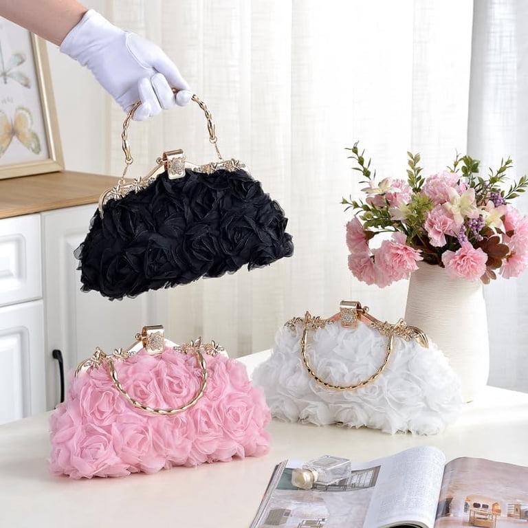 clutch bag for pink dress LAKSMI Women Evening Clutch Bag Floral Satin Purse Clutch Bag with Detachable Strap for Wedding, Party, Pink: Handbags: Amazon.com