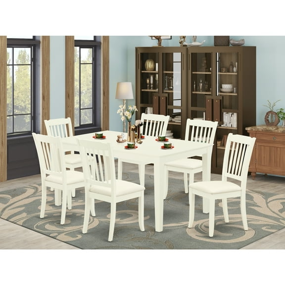 HomeStock Modern Marvel 7Pc Dinette Set Includes A Rectangular Kitchen Table And Six Vertical Slatted Linen Seat Dining Chairs, Linen White Finish