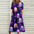 thumbnail image 3 of Women's Halloween Print Casual Dress, Round Neck with Pockets Design , Comfortable Relaxed Fit Fabric for Everyday Wear, Halloween Themed Dress for Women Purple B 3XL, 3 of 6