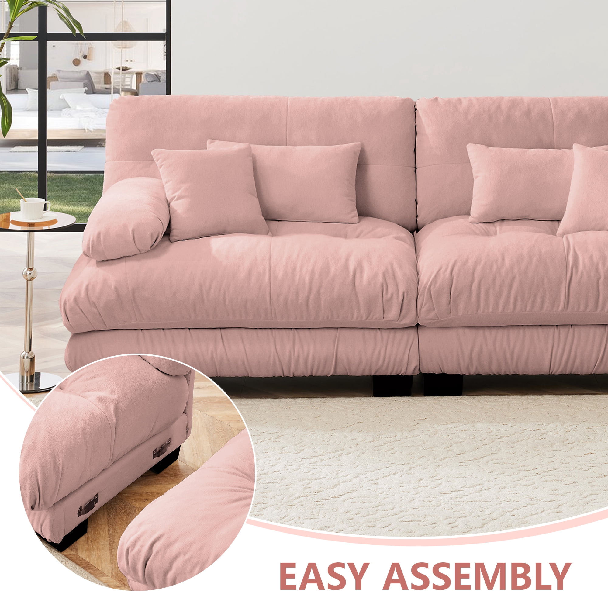 MAYEERTY 133.8in Chenille Sectional Sofa Couch, Oversized Modular U Shaped Cloud Couch with 2 Ottomans for Living Room, Pink