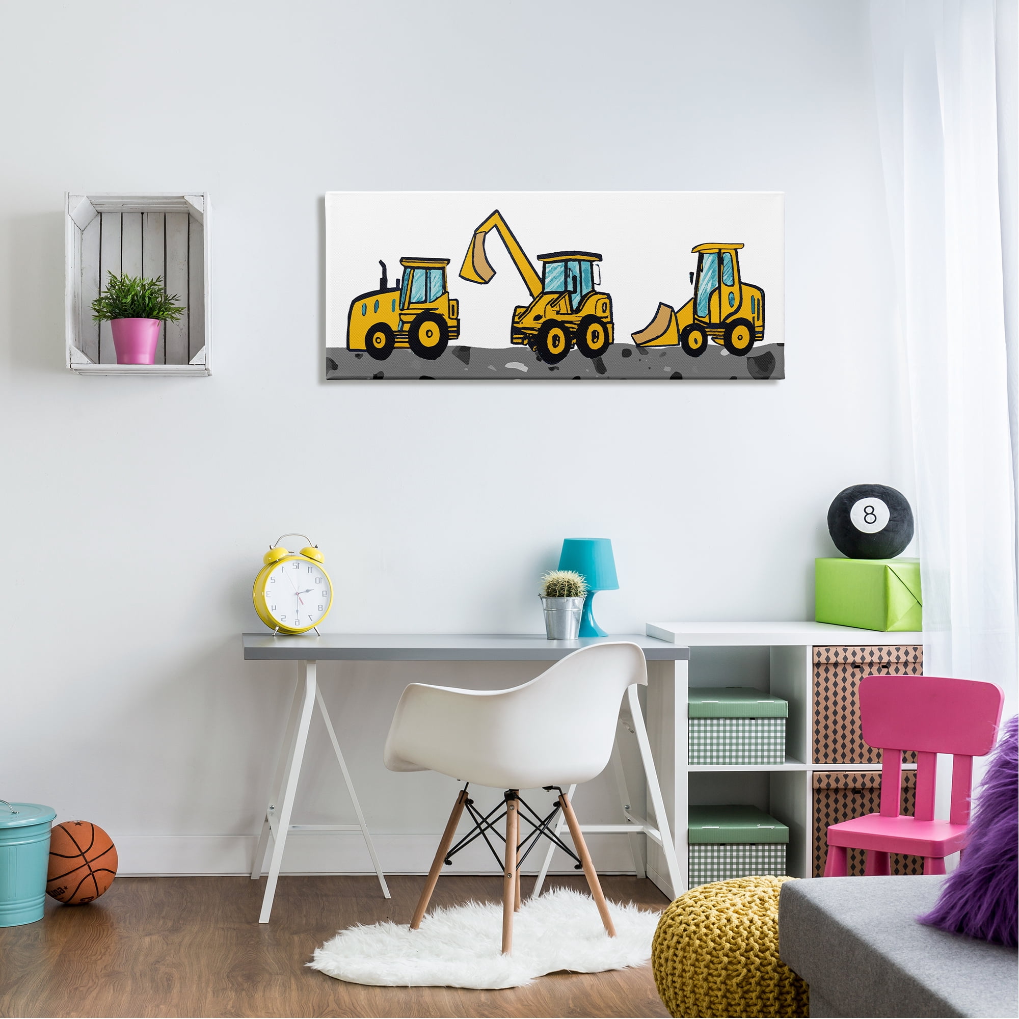 Stupell Industries Construction Bulldozers Trio Transportation Painting Gallery Wrapped Canvas Art Print Wall Art, 48 x 20