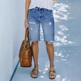 thumbnail image 2 of Women's Ripped Mid-Rise Denim Bermuda Shorts Frayed Raw Hem Stretch Jean Shorts,XL, 2 of 7