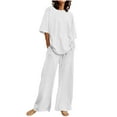 thumbnail image 1 of Timegard Womens 2 Piece Sets Half Sleeve Drop Shoulder Top and Drawstring Wide Leg Pants with Pockets Eyelet Sets, 1 of 5