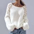 thumbnail image 5 of Gytharion Women's Lace Sleeve Sweaters Loose Solid Color Crew Neck Long Sleeve Patchwork Pullover Tops with Ribbed Cuffs Fashion Jumper Tops, 5 of 5