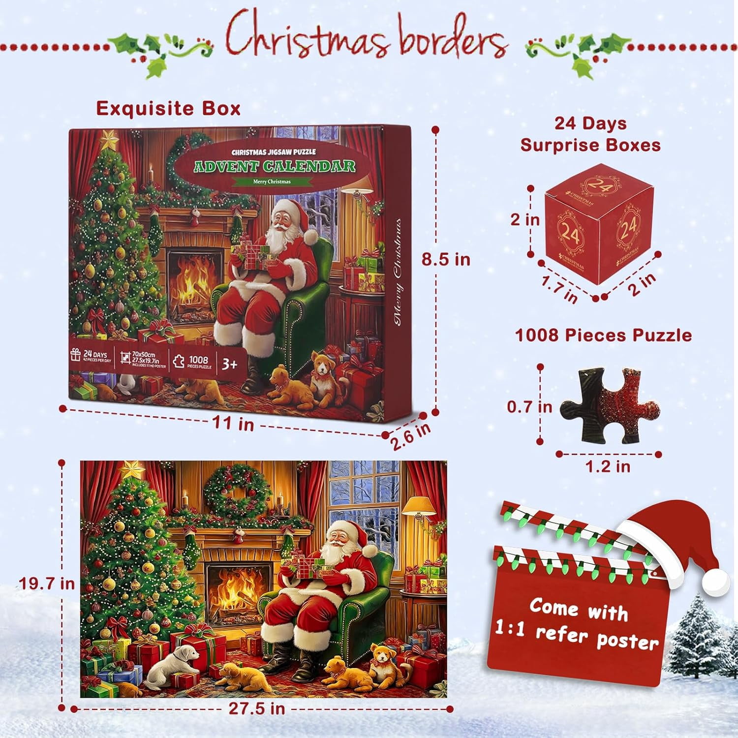 BUHAH Adventskalender Puzzle 2024 – 24 Tage, 1008 Teile, Buntglas-Motiv Für Erwachsene