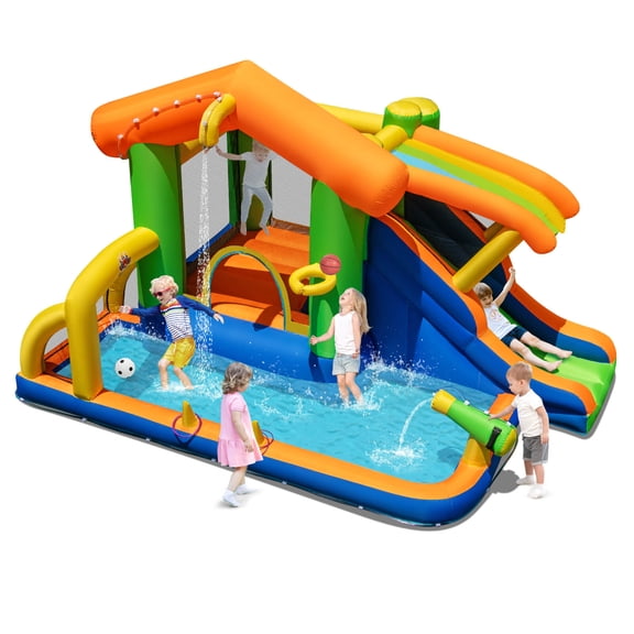 Infans 8-in-1 Inflatable Bounce House Water Park w/ Slide Water Cannon Blower Excluded