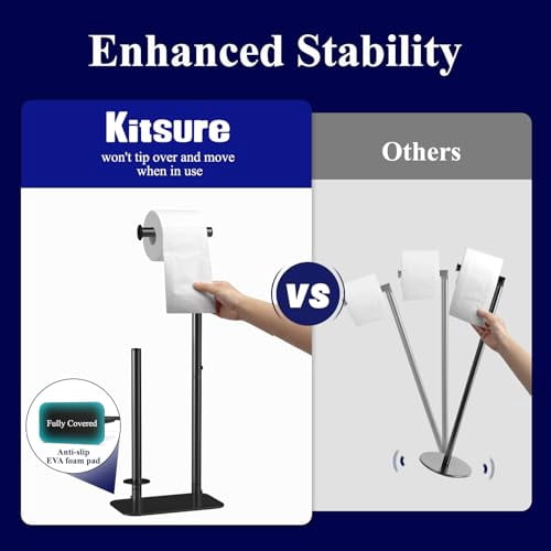 Freestanding Toilet Paper Holder with Large Capacity for 4 Rolls, Rustproof and Stable Base with Non-Slip Design, Medium Size in Black Finish