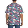 thumbnail image 3 of Pofeuu happy Skull rose Print Mens Casual Short Sleeve Shirts Beach Summer Spread Collar Pocket Tops Men's Casual Short-sleeved Shirt-Large, 3 of 5