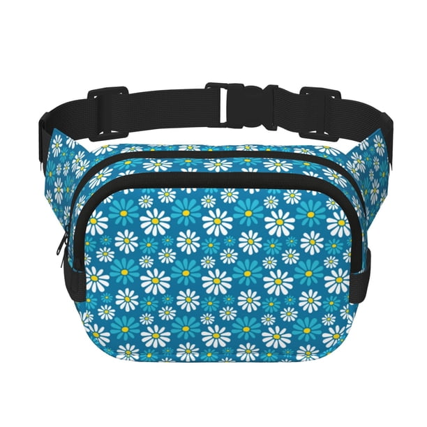 Fotbe Daisies Flowers Cangurera Cuadrada con Estampado de Doble Capa, Bolsa de Cintura Ajustable Mini para Hombres y Mujeres