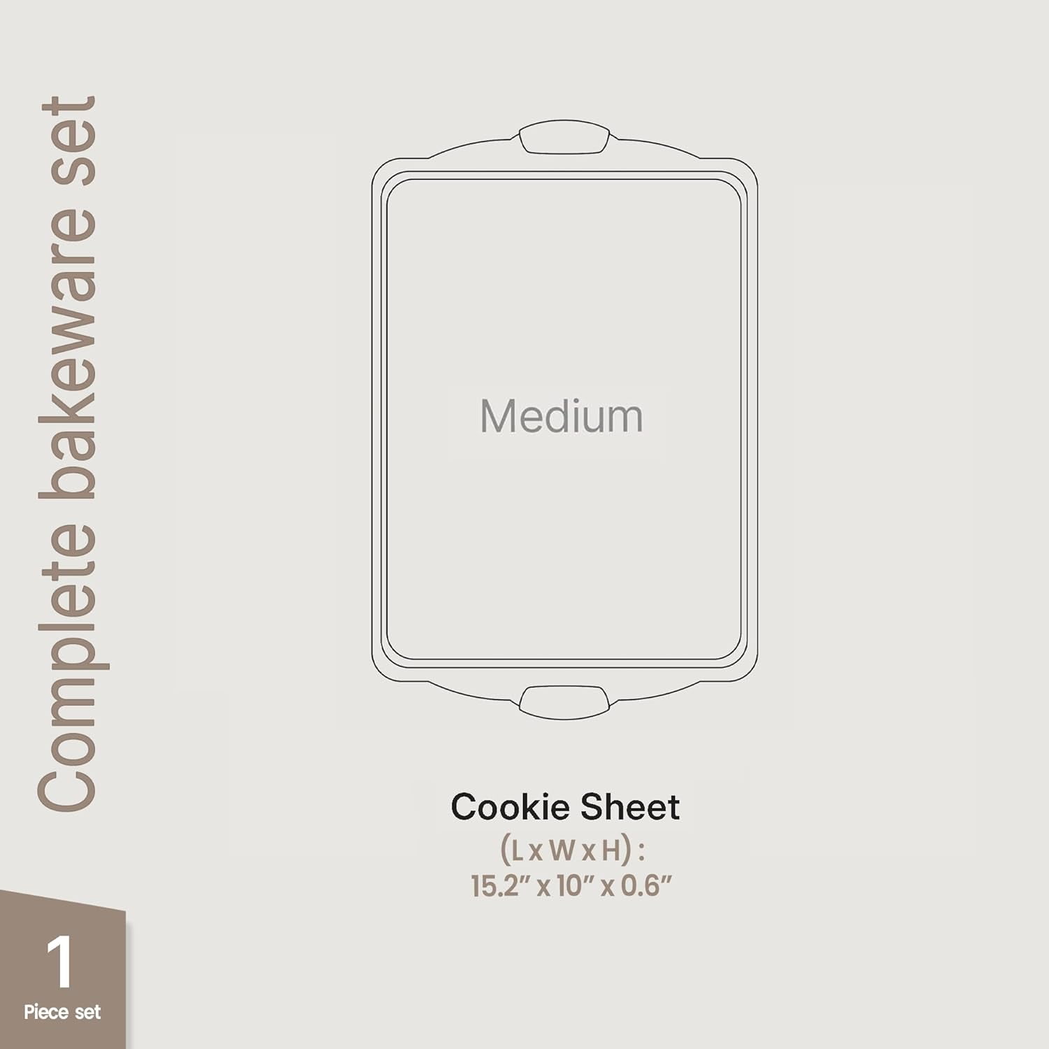 BAKKEN Kitchen Baking Pan – 15.15" x 10.03" Nonstick Cookie Sheet, Durable Carbon Steel with Gray Silicone Handles, Oven Safe Up to 450°F, 1-Piece Set