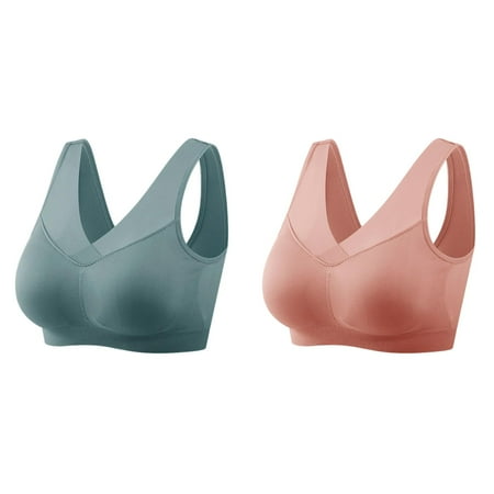 (2-Pack) Kcodviy Women s Comfortable and Women Bras Push Up Thin Summer Bra Beautiful Women Bras Plus Size Sports Back Tank Top No one Shoulder Bras for Women Steel Ring Bra