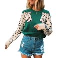 thumbnail image 1 of Pulls pour Femmes Décontractés Imprimé Léopard Patchwork Manches Longues Pull Tricoté Court, 1 of 7